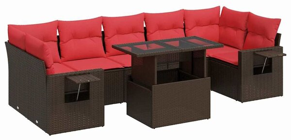 VidaXL 8 részes barna polyrattan akácfa kerti ülőgarnitúra párnákkal