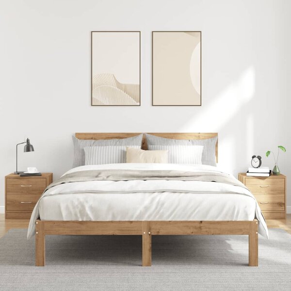 2 db kézműves tölgy színű szerelt fa éjjeliszekrény 40x30x40 cm