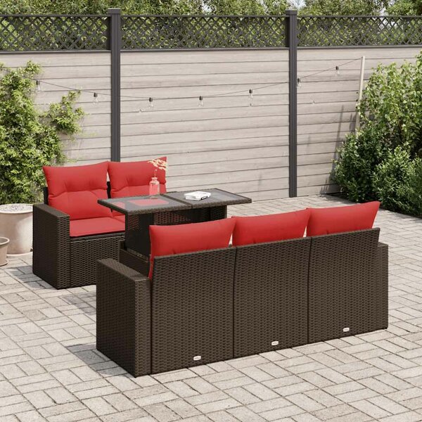 VidaXL 6 részes barna polyrattan akácfa kerti ülőgarnitúra párnával