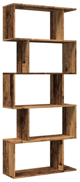 5 szintes antik fa színű fa elválasztó könyvespolc 70x24x161 cm