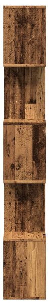 5 szintes antik fa színű fa elválasztó könyvespolc 70x24x161 cm