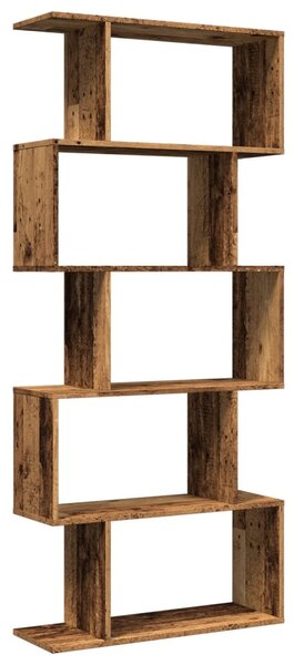 5 szintes antik fa színű fa elválasztó könyvespolc 70x24x161 cm