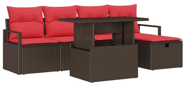 VidaXL Kerti kanapé szett párnákkal, 6 db, Barna polyrattan