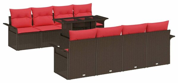 VidaXL Kerti Kanapé Szett párnával tárolóval 9 pcs Barna Poly Rattan
