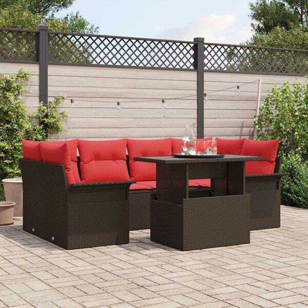 VidaXL Kerti Kanapé Szett párnával tárolóval 7 pcs Barna Poly Rattan