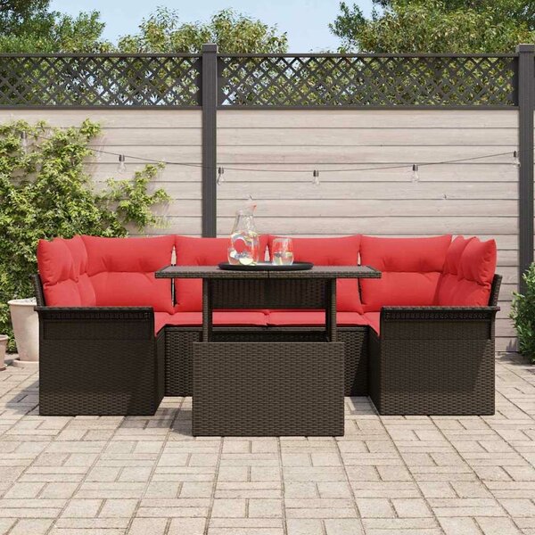VidaXL Kerti Kanapé Szett párnával tárolóval 7 pcs Barna Poly Rattan