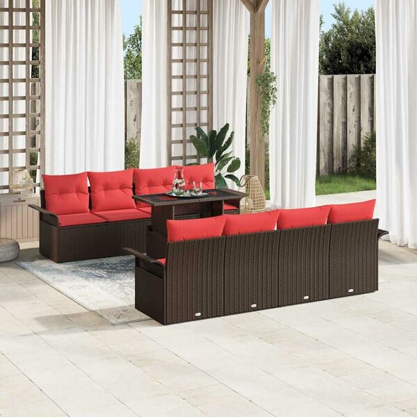 VidaXL Kerti Kanapé Szett párnával tárolóval 9 pcs Barna Poly Rattan