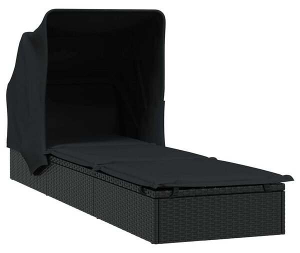 Polyrattan Napozóágy - Összecsukható Tető - 213cm