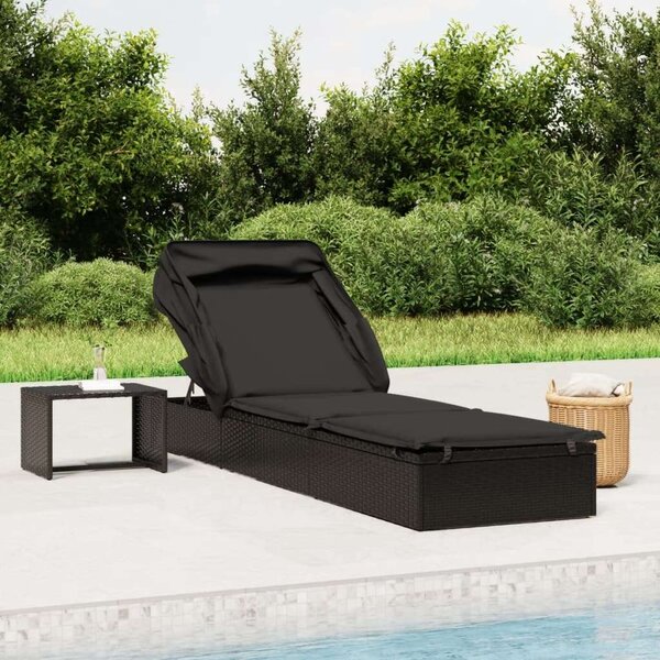 Polyrattan Napozóágy - Összecsukható Tető - 213cm