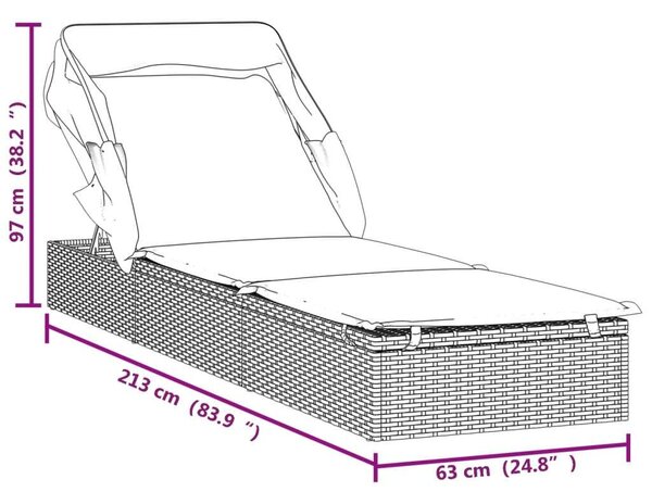 Polyrattan Napozóágy - Összecsukható Tető - 213cm
