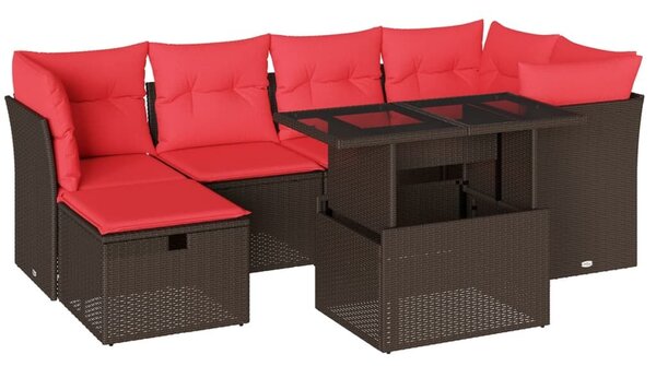 VidaXL 7 db barna polyrattan kerti kanapégarnitúra párnákkal