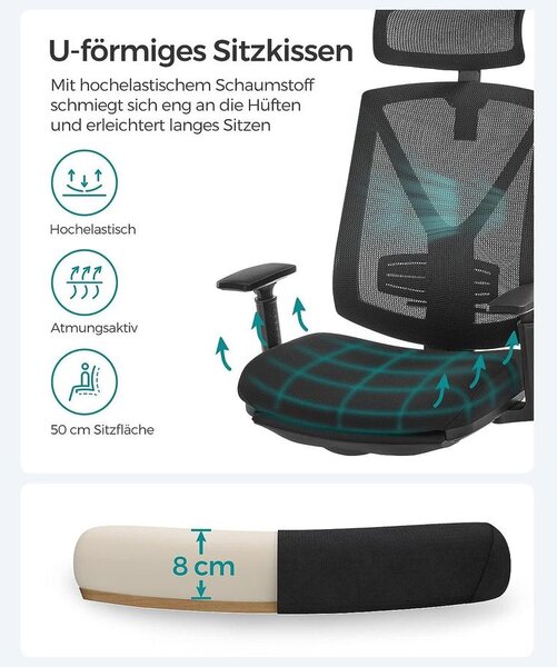 Ergonomikus irodai szék lábtartóval, maximális terhelés 150 kg, fekete