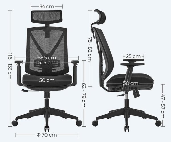 Ergonomikus irodai szék lábtartóval, maximális terhelés 150 kg, fekete
