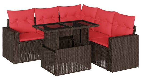 VidaXL 6 db barna polyrattan kerti kanapégarnitúra párnákkal