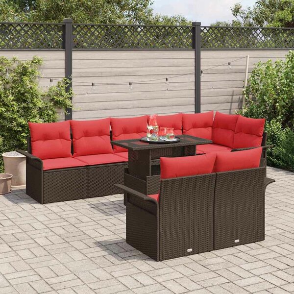 VidaXL Kerti Kanapé Szett párnával 9 pcs Barna Poli rattan