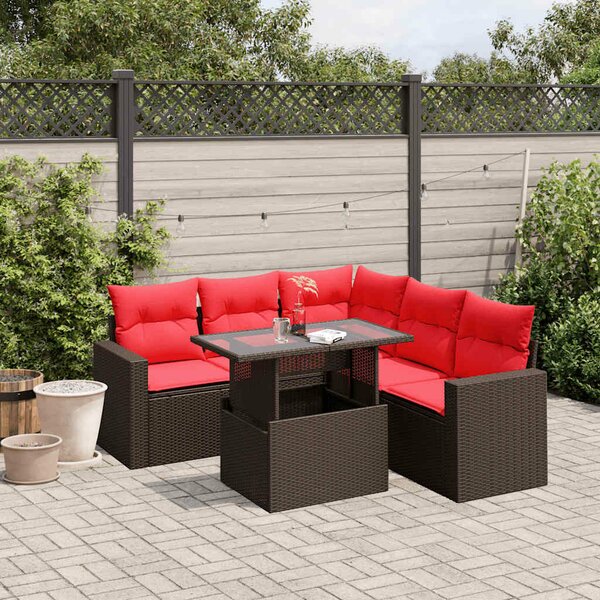 VidaXL 6 db barna polyrattan kerti kanapégarnitúra párnákkal
