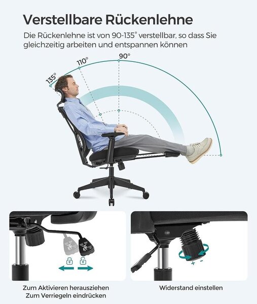 Ergonomikus irodai szék lábtartóval, maximális terhelés 150 kg, fekete