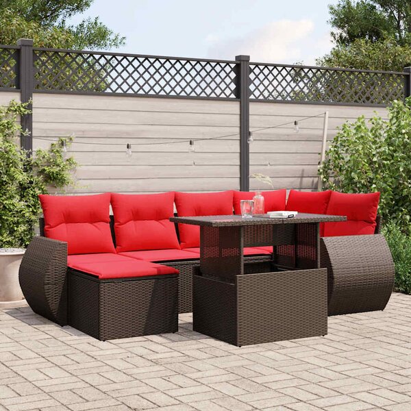 VidaXL 7 db barna polyrattan kerti kanapégarnitúra párnákkal