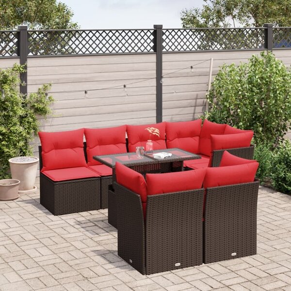 VidaXL 8 db barna polyrattan kerti kanapégarnitúra párnákkal