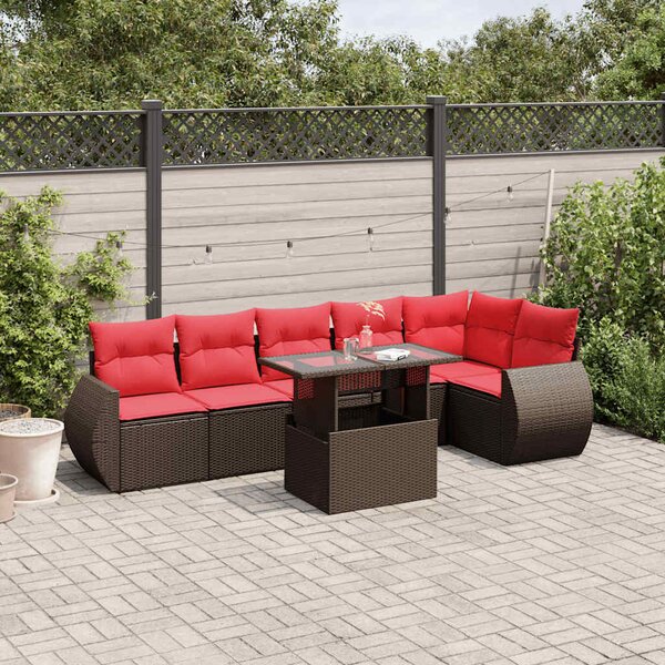 VidaXL 7 db barna polyrattan kerti kanapégarnitúra párnákkal