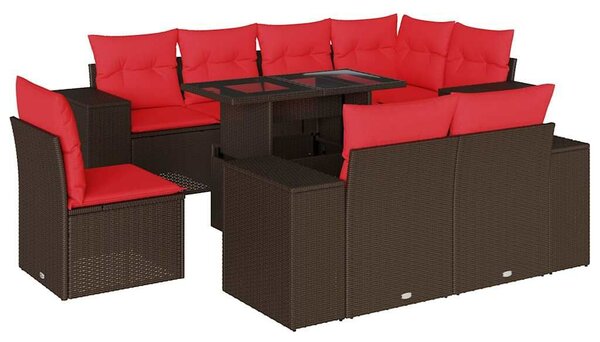 VidaXL 9 db barna polyrattan kerti kanapégarnitúra párnákkal