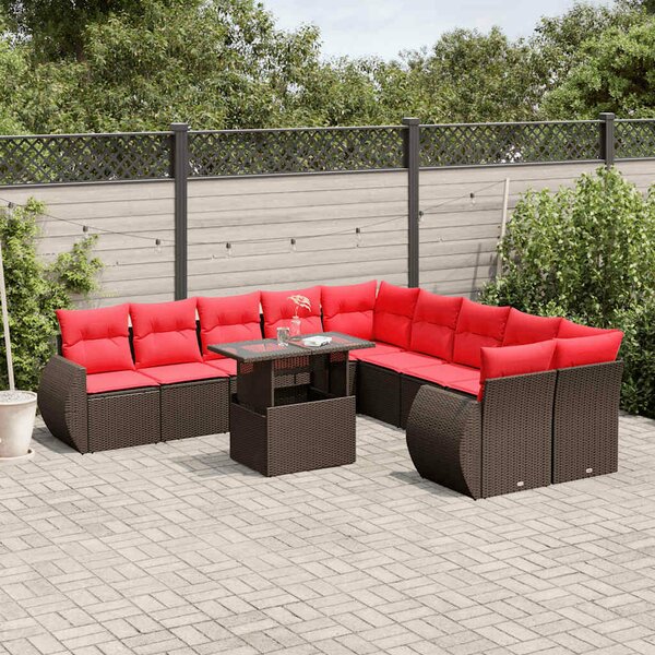 VidaXL 11 db barna polyrattan kerti kanapégarnitúra párnákkal