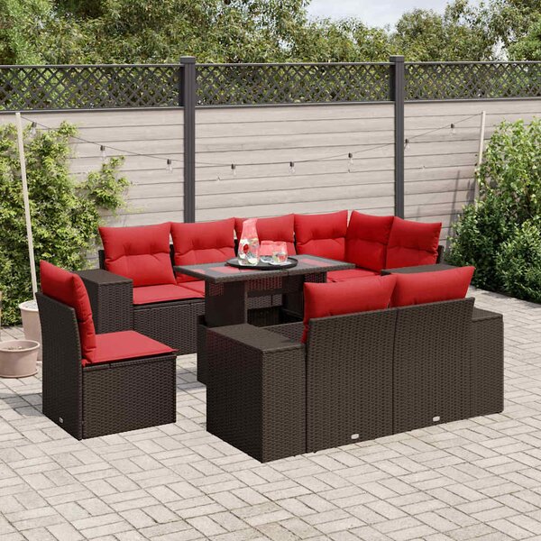 VidaXL 9 db barna polyrattan kerti kanapégarnitúra párnákkal
