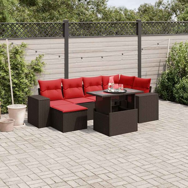 VidaXL 7 db barna polyrattan kerti kanapégarnitúra párnákkal