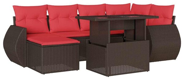 VidaXL 7 db barna polyrattan kerti kanapégarnitúra párnákkal