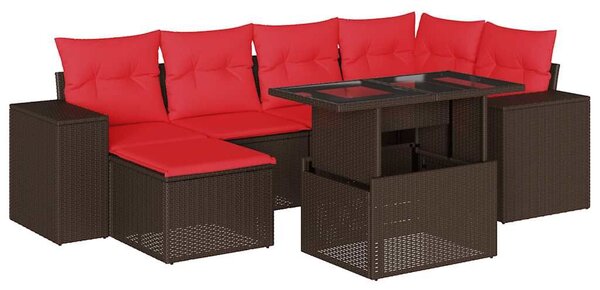 VidaXL 7 db barna polyrattan kerti kanapégarnitúra párnákkal