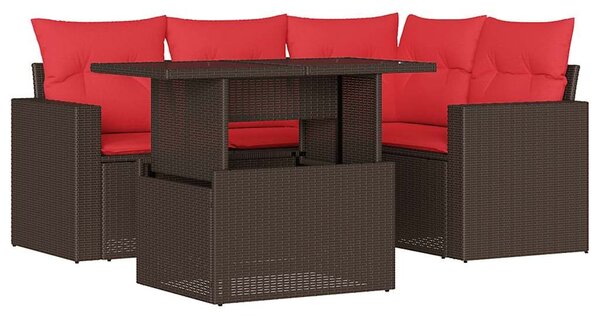 VidaXL 5 db barna polyrattan kerti kanapégarnitúra párnákkal