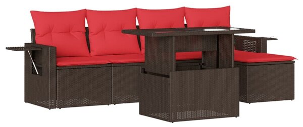 VidaXL 6 db barna polyrattan kerti kanapégarnitúra párnákkal