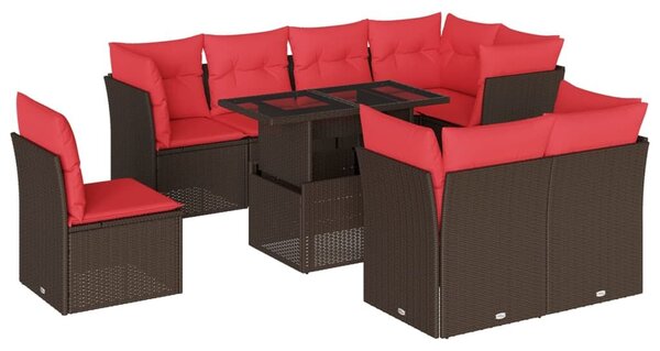 VidaXL 9 db barna polyrattan kerti kanapégarnitúra párnákkal