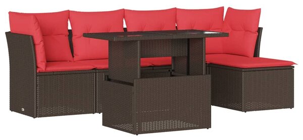 VidaXL 6 db barna polyrattan kerti kanapégarnitúra párnákkal