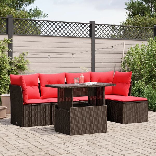 VidaXL 6 db barna polyrattan kerti kanapégarnitúra párnákkal