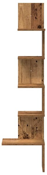 Antik fa színű szerelt fa fali sarokpolc 32x32x127,5 cm