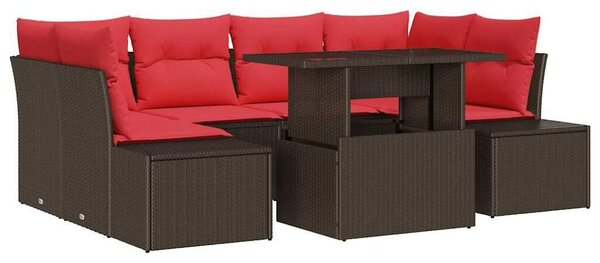 VidaXL Kanapé Szett párnával 7 pcs Barna és Piros polirattan