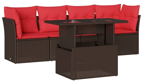 VidaXL 5 db barna polyrattan kerti kanapégarnitúra párnákkal