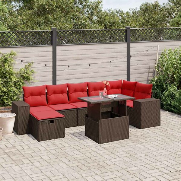 VidaXL 8 db barna polyrattan kerti kanapégarnitúra párnákkal