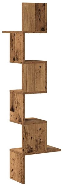 Antik fa színű szerelt fa fali sarokpolc 32x32x127,5 cm