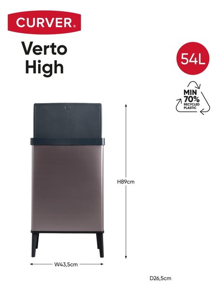 Rózsaszín újrahasznosított műanyag érintésre nyíló szemetes 54 l Verto High – Curver