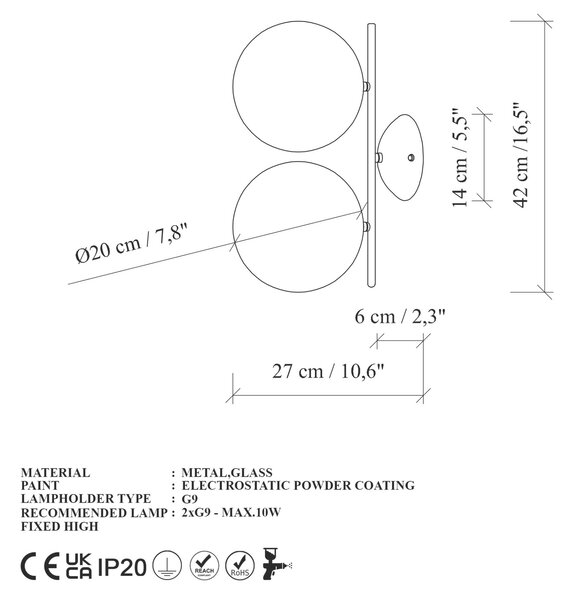Opviq Fali lámpa Fekete Luminar - 14150