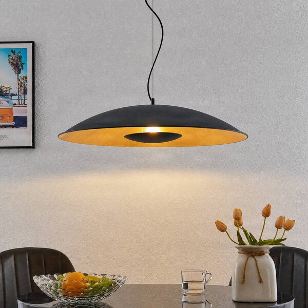Lindby függőlámpa Narisara, Ø 80 cm, E27, fekete-arany, dimmelhető, Fekete, Nappali / Étkező, fém, Modern