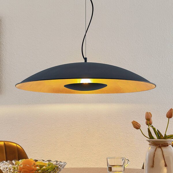 Lindby függőlámpa Narisara, Ø 80 cm, E27, fekete-arany, dimmelhető, Fekete, Nappali / Étkező, fém, Modern