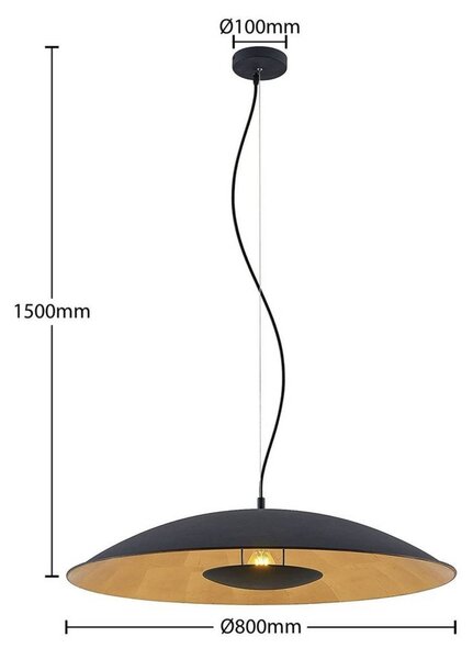 Lindby függőlámpa Narisara, Ø 80 cm, E27, fekete-arany, dimmelhető, Fekete, Nappali / Étkező, fém, Modern