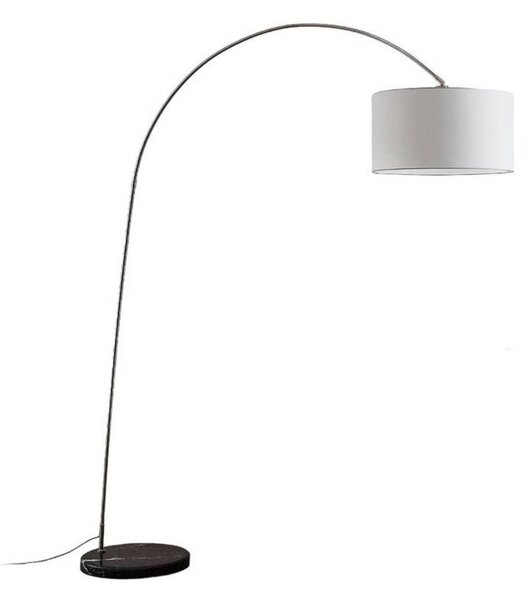 Lindby Belinda ívelt álló lámpa, fehér szövetbúra, Alu / szürke / cink, Nappali / Étkező, Textil / szövet / selyem, Modern
