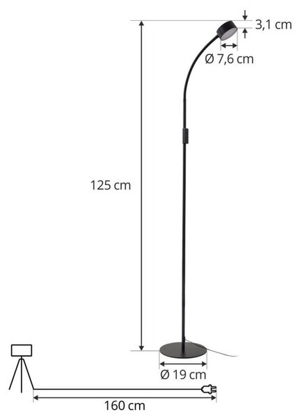 Lindby LED álló világítás Maori, 140 cm, fekete, CCT, dimmelhető, dimmelhető, Fekete, Dolgozószoba / Iroda, fém, Modern
