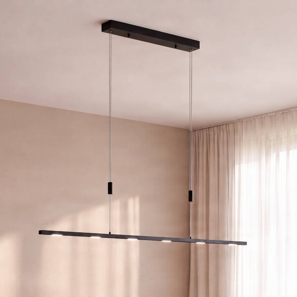 Lucande Stakato LED függő lámpa, 120 cm, 6 izzós, dimmelhető, dimmelhető, Fekete, Nappali / Étkező, fém, Modern