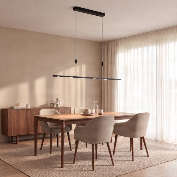 Lucande Stakato LED függő lámpa, 120 cm, 6 izzós, dimmelhető, dimmelhető, Fekete, Nappali / Étkező, fém, Modern