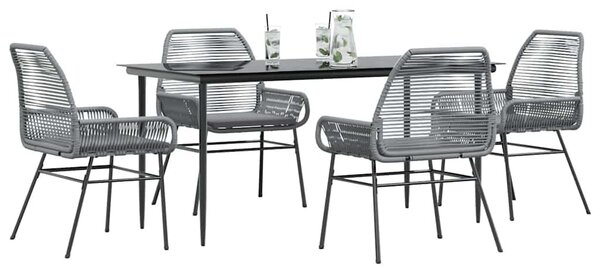 5 részes szürke polyrattan üveg kerti étkezőgarnitúra párnával